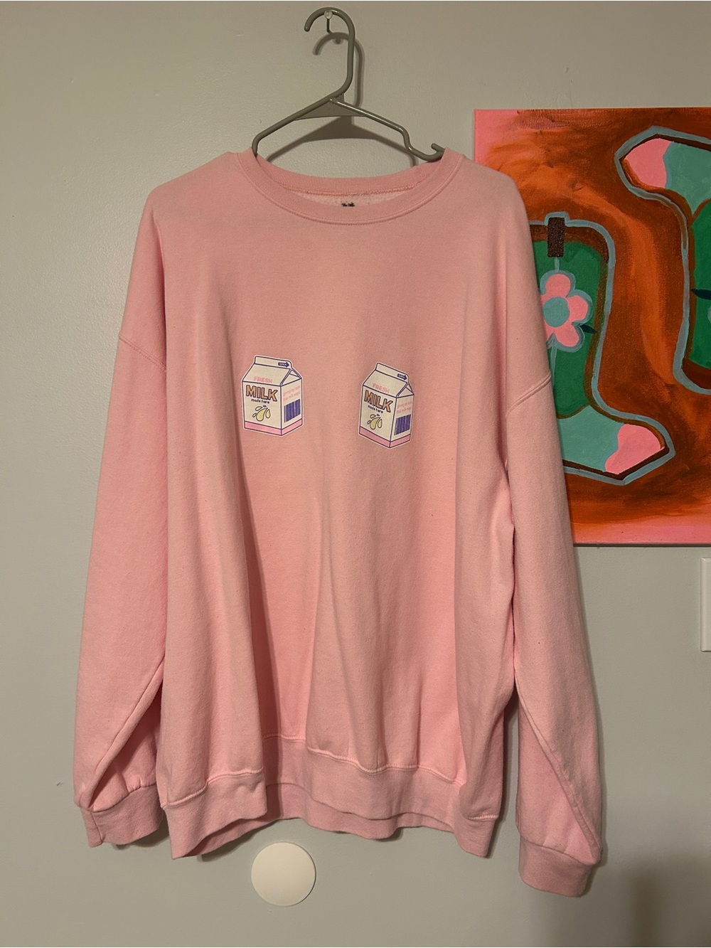 The Little Milk Bar “Milk Maker” Pink Sweatshirt with Milk Carton Graphic